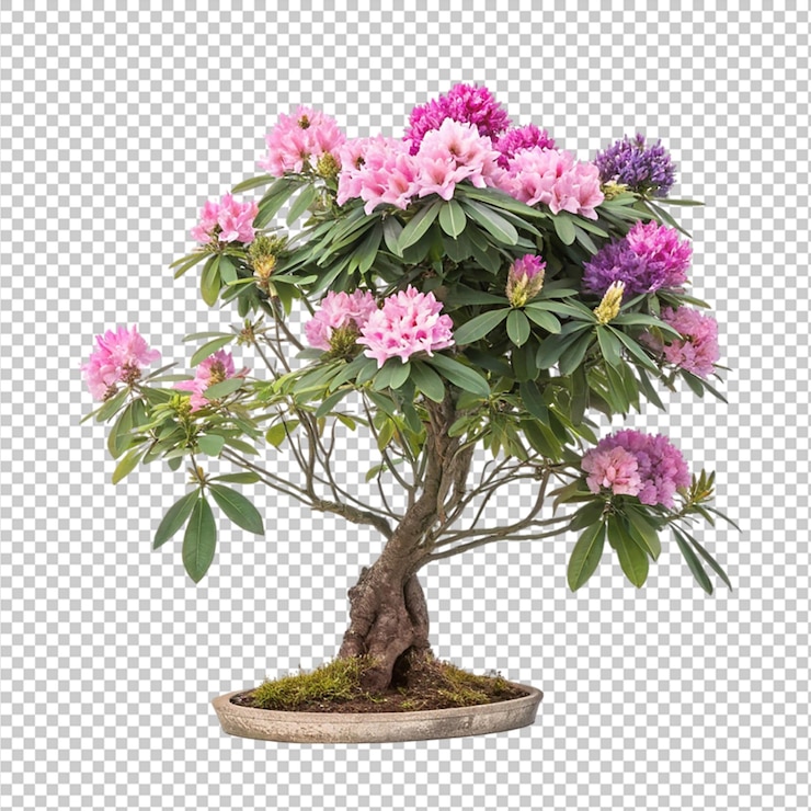 PSD beautiful pink and purple rhododendron bonsai tree in pot zen plant bloom peace image nature flower