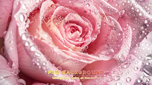 PSD bella rosa rosa con gocce d'acqua