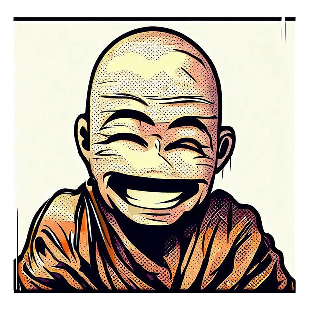 PSD beautiful portrait laughing monk ai vector art digital illustration image