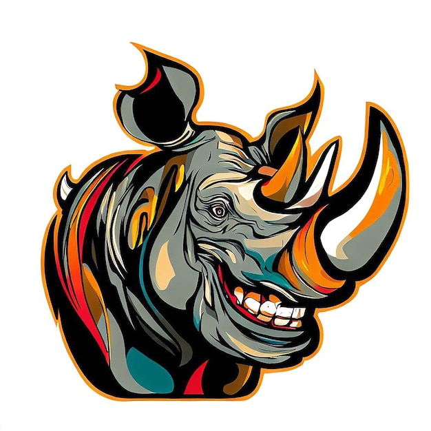 PSD beautiful portrait laughing rhino rhinoceros icon ai vector art digital illustration image