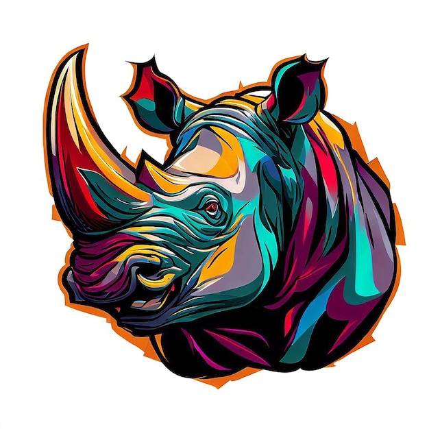 PSD beautiful portrait laughing rhino rhinoceros icon ai vector art digital illustration image