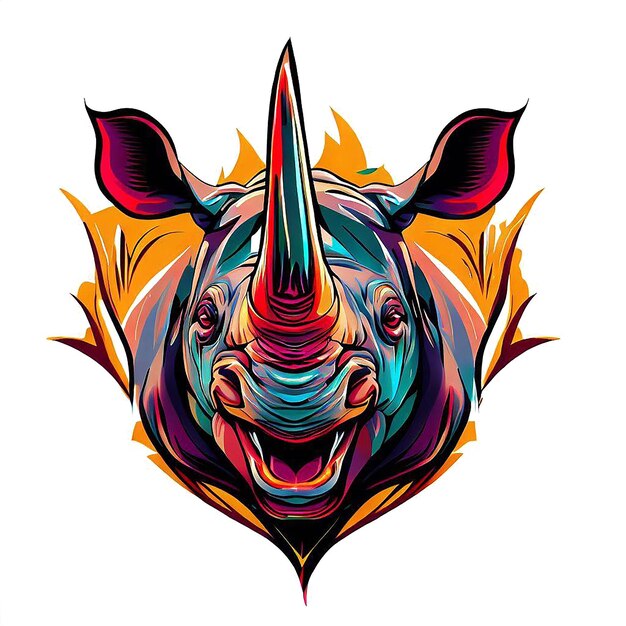 PSD bellissimo ritratto che ride rhino rhinoceros icon ai immagine di illustrazione digitale arte vettoriale