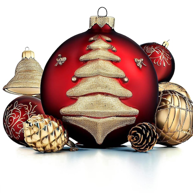 Beautiful portrait red christmas tree ball wirh ornament ai vector art digital illustration image