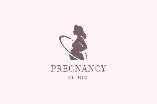 Beautiful pregnant woman with tummy monochrome silhouette minimal logo design template