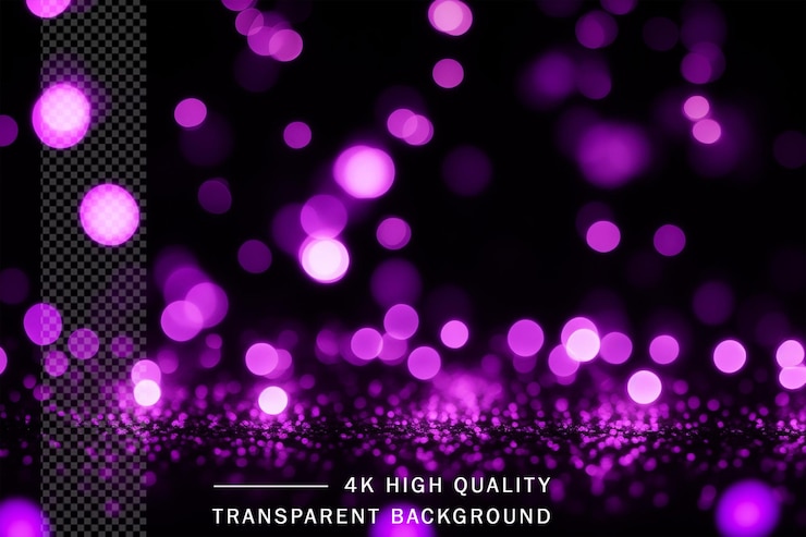 PSD beautiful purple blue bokeh background with black border and shimmering on transparent background