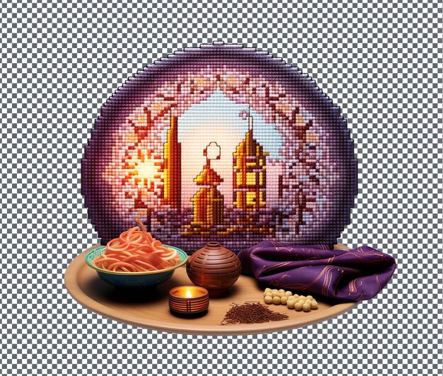 Beautiful ramadan themed 3d cross stitch kit isolated on transparent background