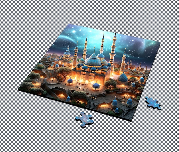 Beautiful ramadan themed jigsaw puzzle isolated on transparent background