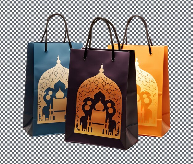 PSD beautiful ramadan themed paper gift bags isolated on transparent background