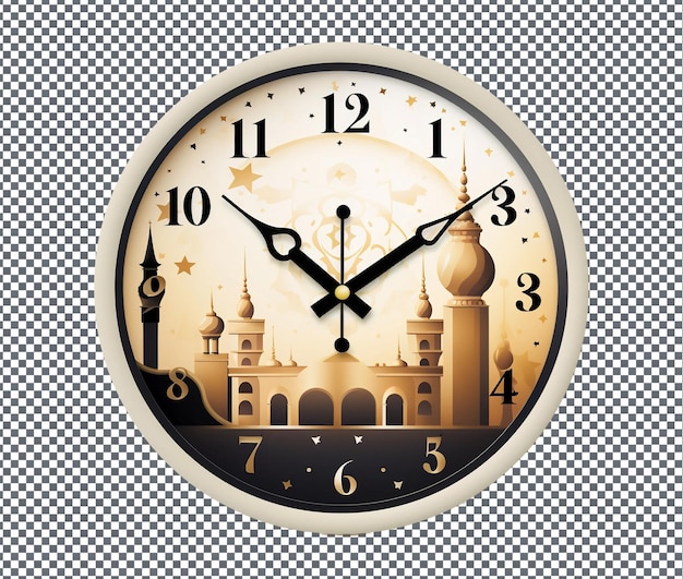 Beautiful ramadan themed wall clock isolated on transparent background