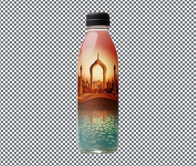 PSD beautiful ramadan themed water bottle isolated on transparent background