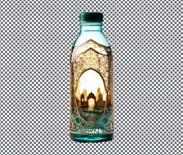 Beautiful ramadan themed water bottle isolated on transparent background