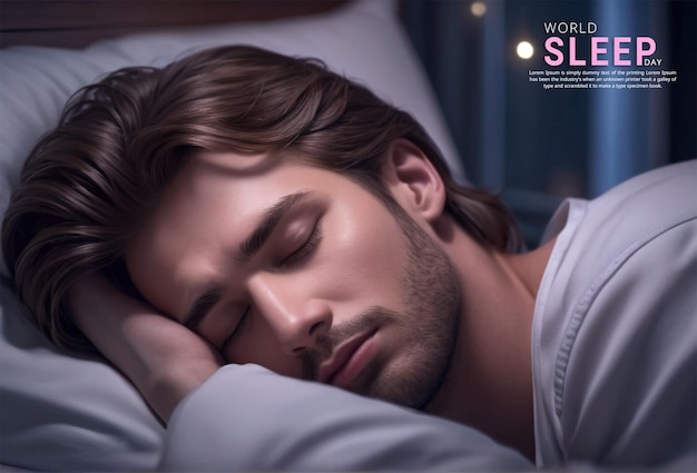 PSD a beautiful realistic young man is sleeping in her dark bedroom at night