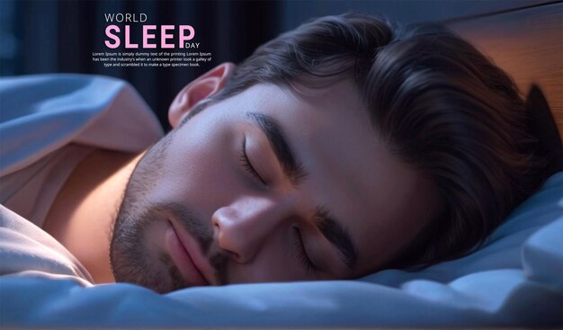 PSD a beautiful realistic young man is sleeping in her dark bedroom at night