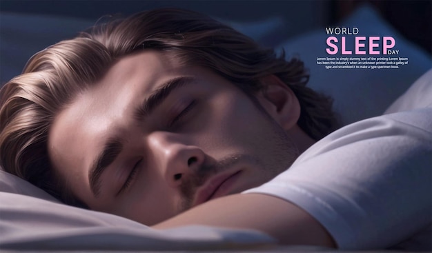 A beautiful realistic Young man is sleeping in her dark bedroom at night