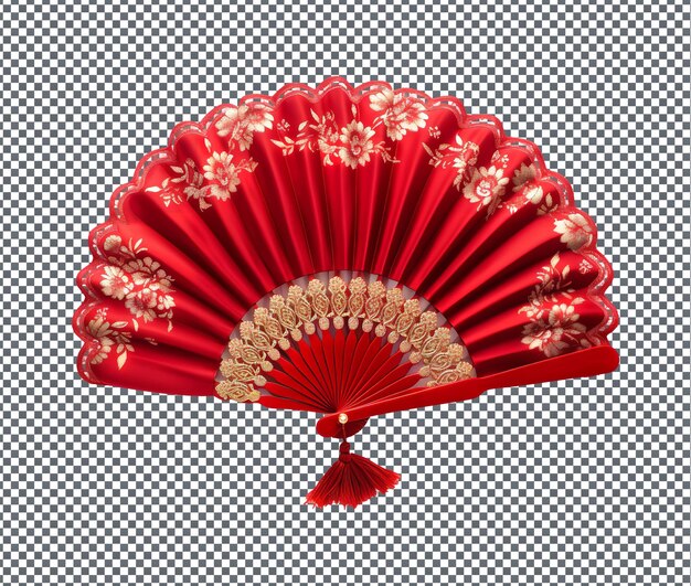 Beautiful red bridal fan isolated on transparent background