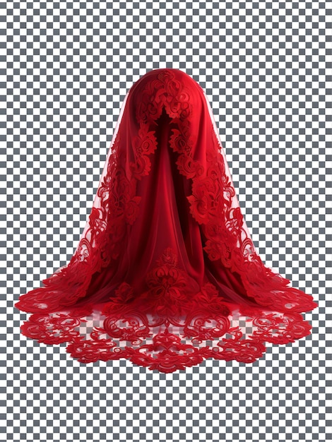 Beautiful red bridal veil isolated on transparent background