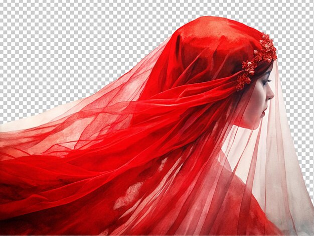 Beautiful red bridal veil