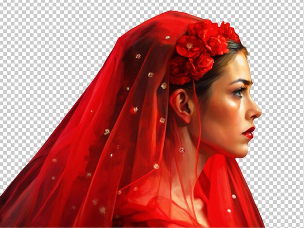 Beautiful red bridal veil