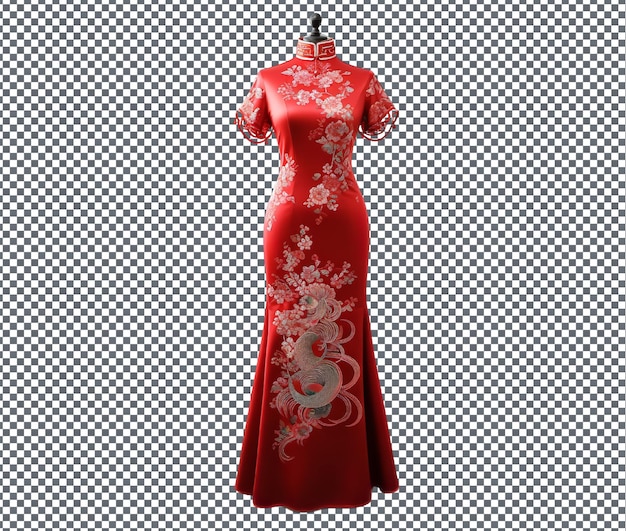 PSD beautiful red cheongsam isolated on transparent background