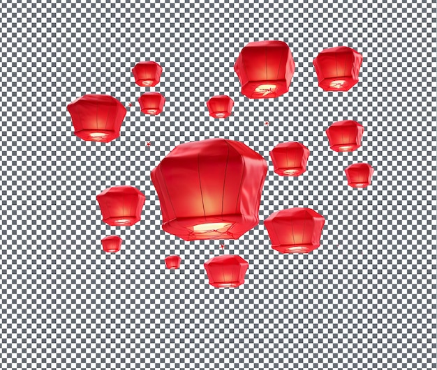 Beautiful Red Floating Lanterns isolated on transparent background