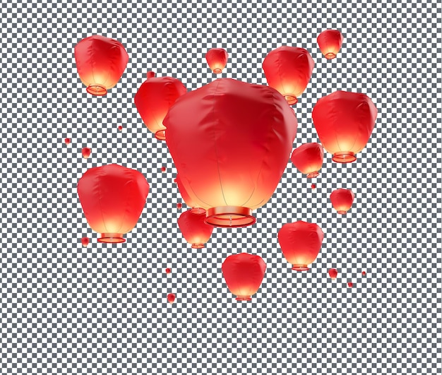 Beautiful Red Floating Lanterns isolated on transparent background