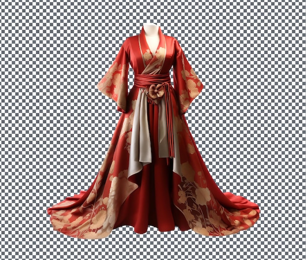 PSD beautiful red and gold hanfu set isolated on transparent background