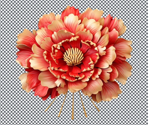 PSD beautiful red and gold peony flower isolated on transparent background