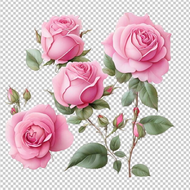 PSD bella rosa set di illustrazioni fiori di rosa clipart pro png