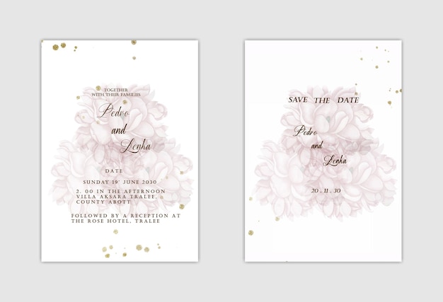 PSD 美しいバラの招待カードは花の結婚式の招待状のテンプレートデザインを描いたプレミアムpsd
