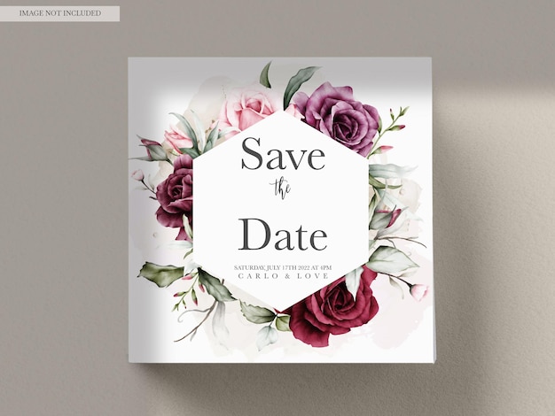 PSD beautiful roses wedding invitation card set