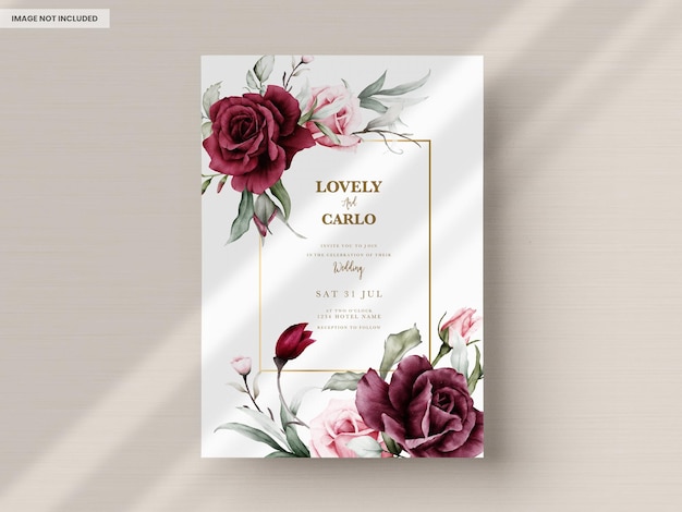 PSD beautiful roses wedding invitation card set