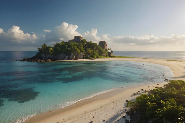 PSD bel paesaggio di spiaggia e isola