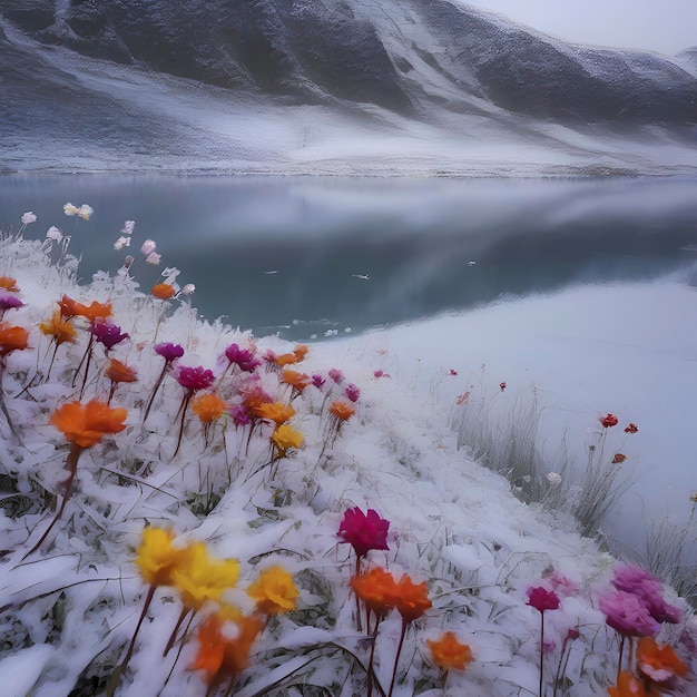 PSD beautiful scenery of a frozen lake aigenerated