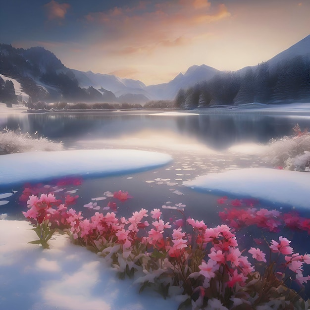 PSD beautiful scenery of a frozen lake aigenerated