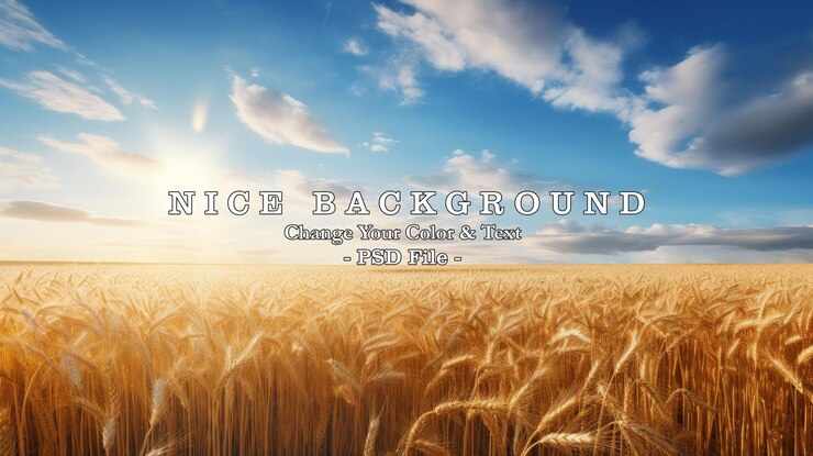 PSD beautiful scenery of golden wheat field and blue sky background at sunny day generate ai image