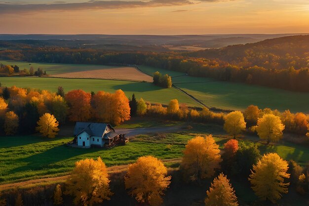 Bel paesaggio di montagne e foreste in autunno