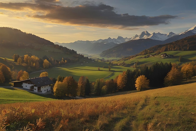 PSD bel paesaggio di montagne e foreste in autunno