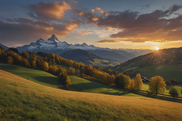 PSD bel paesaggio di montagne e foreste in autunno