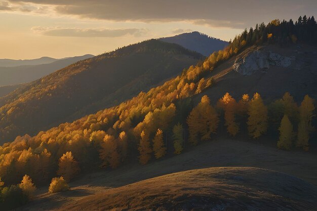 PSD beautiful scenery of mountains and forest in autumn