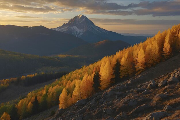 PSD beautiful scenery of mountains and forest in autumn