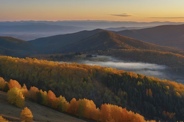 PSD beautiful scenery of mountains and forest in autumn