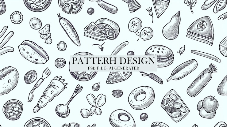 PSD beautiful seamless hand drawn fast food images set