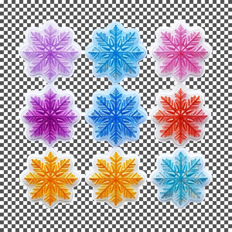 PSD beautiful snowflake laptop sticker set isolated on transparent background