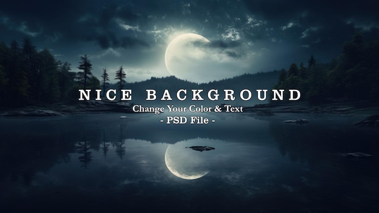 PSD beautiful snowy mountain with moon in a night sky with stars mirror in lake water generate ai image