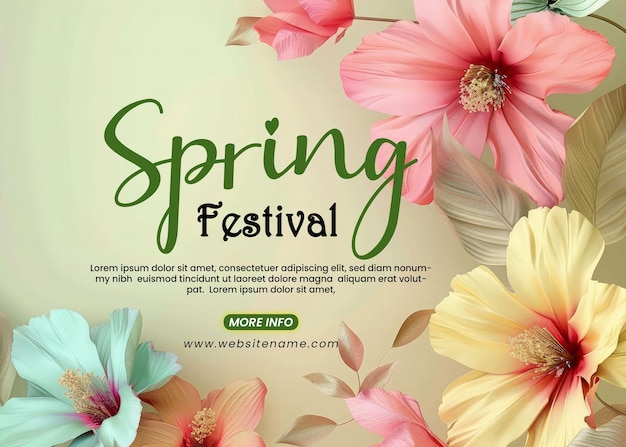 PSD beautiful spring festival floral banner design template