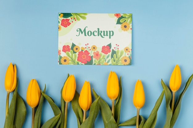 PSD beautiful spring floral arrangement with mock-up