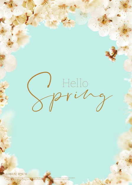 PSD bella carta di fiori di primavera, tema di stagione, ciao primavera