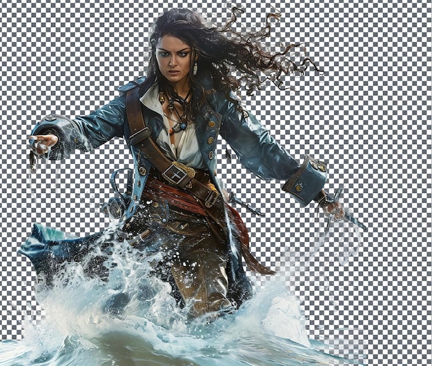 Beautiful stormrider pirate captain isolated on transparent background