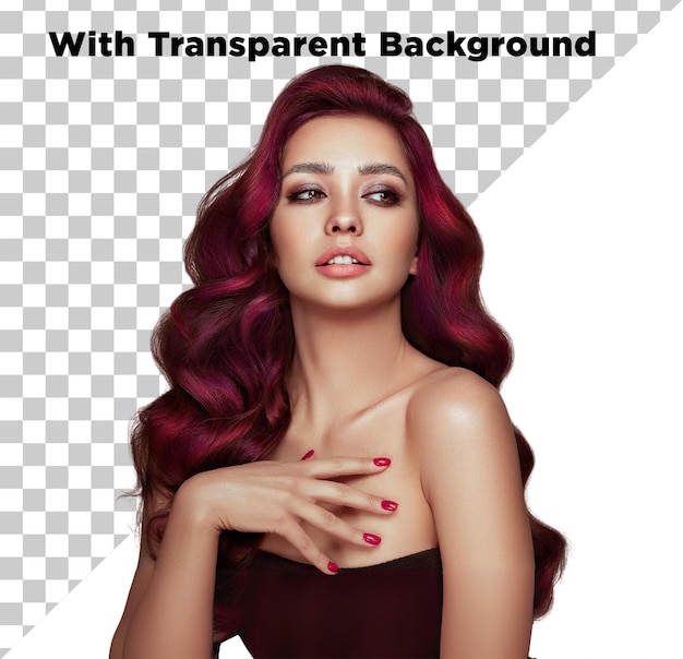 beautiful stylish fashion female model in red hair png psd isolated on transparent background