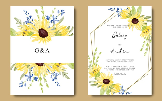 PSD beautiful sunflower invitation card set